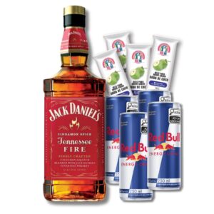 Combo de Jack Daniels Fire (Canela) (4 Red Bulls + 4 Gelos)